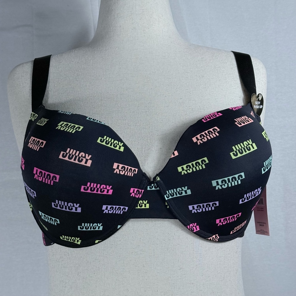 JUICY COUTURE SEXY PUSHUP BRA BLACK SIZE 38DD‎ NWT